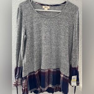 Style & Co. Scoop Neck Tiered Sleeve Top Layered Grey And Plaid Womens Size M